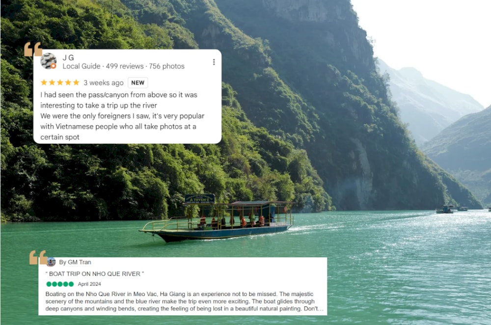 A boat ride on the Nho Que River is the best way to fully immerse yourself in the stunning landscapes of Ha Giang